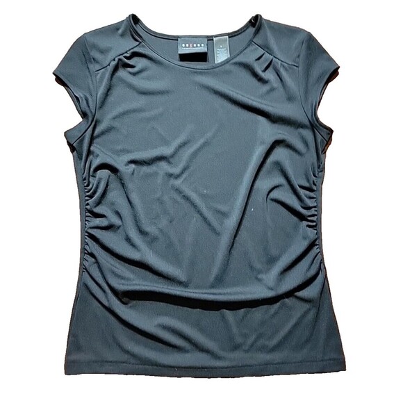 Axcess By Liz Claiborne Womens Top Black Roughed Side Stretch Short Sleeve Med - Picture 1 of 9